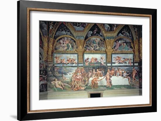 The Rustic Banquet Celebrating the Marriage of Cupid and Psyche, from Sala Di Amore E Psiche, 1528-Giulio Romano-Framed Giclee Print