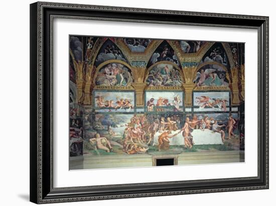 The Rustic Banquet Celebrating the Marriage of Cupid and Psyche, from Sala Di Amore E Psiche, 1528-Giulio Romano-Framed Giclee Print