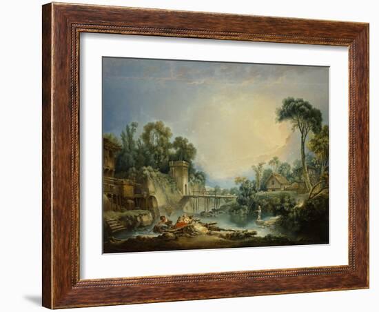 The Rustic Bridge, c.1756-Francois Boucher-Framed Giclee Print