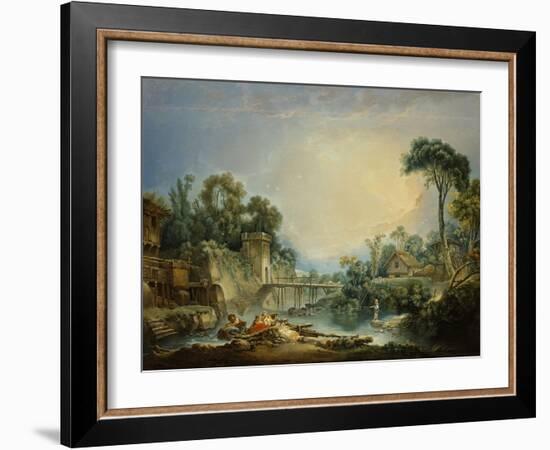 The Rustic Bridge, c.1756-Francois Boucher-Framed Giclee Print