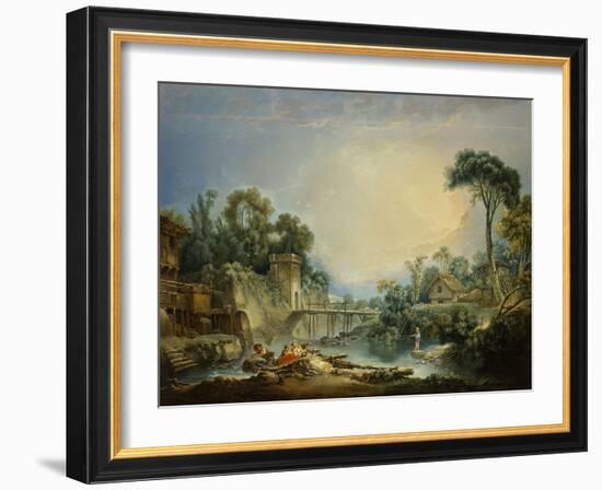 The Rustic Bridge, c.1756-Francois Boucher-Framed Giclee Print