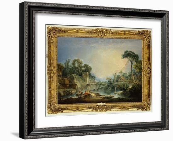 The Rustic Bridge, C.1756-Francois Boucher-Framed Giclee Print