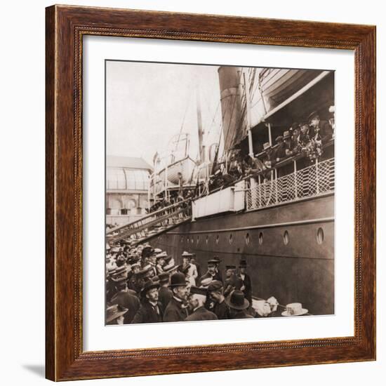 The S.S. Angelo Leaving Oslo, Norway, with Emigrants for America, Ca. 1905-null-Framed Photo