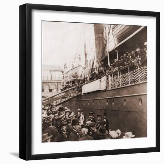 The S.S. Angelo Leaving Oslo, Norway, with Emigrants for America, Ca. 1905-null-Framed Photo