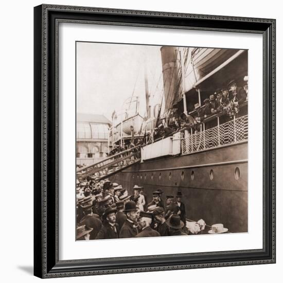 The S.S. Angelo Leaving Oslo, Norway, with Emigrants for America, Ca. 1905-null-Framed Photo