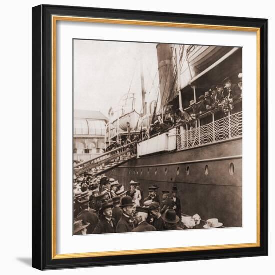 The S.S. Angelo Leaving Oslo, Norway, with Emigrants for America, Ca. 1905-null-Framed Photo