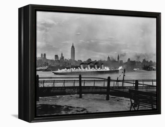 The S.S. Mauretania and New York City Skyline-null-Framed Premier Image Canvas