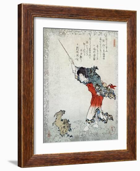 The Sage Koshohei Turning a Goat into Stone, Japanese Wood-Cut Print-Lantern Press-Framed Art Print