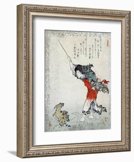 The Sage Koshohei Turning a Goat into Stone, Japanese Wood-Cut Print-Lantern Press-Framed Art Print