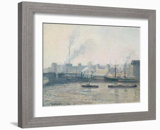 The Saint-Sever Bridge, Rouen: Mist, 1896-Camille Pissarro-Framed Giclee Print