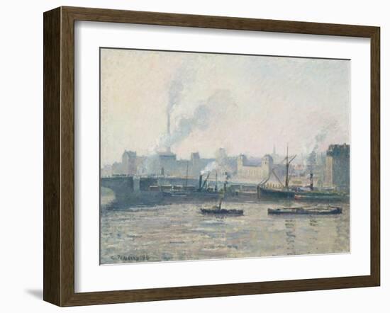 The Saint-Sever Bridge, Rouen: Mist, 1896-Camille Pissarro-Framed Giclee Print