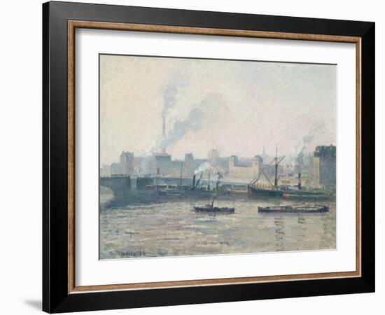 The Saint-Sever Bridge, Rouen: Mist, 1896-Camille Pissarro-Framed Giclee Print