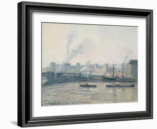 The Saint-Sever Bridge, Rouen: Mist, 1896-Camille Pissarro-Framed Giclee Print