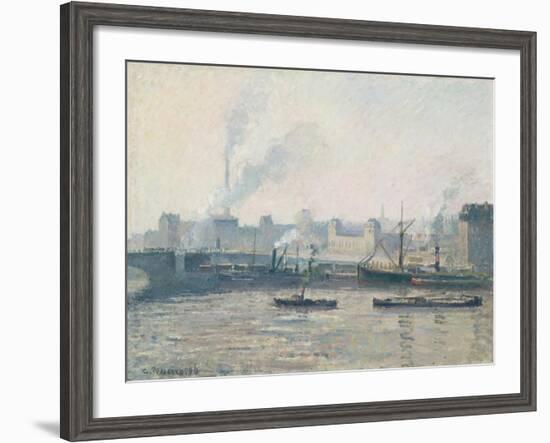 The Saint-Sever Bridge, Rouen: Mist, 1896-Camille Pissarro-Framed Giclee Print