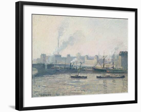 The Saint-Sever Bridge, Rouen: Mist, 1896-Camille Pissarro-Framed Giclee Print