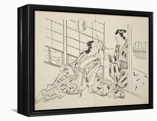 The Sakaki Chapter from The Tale of Genji , from a series of Genji parodies, c.1710-Okumura Masanobu-Framed Premier Image Canvas