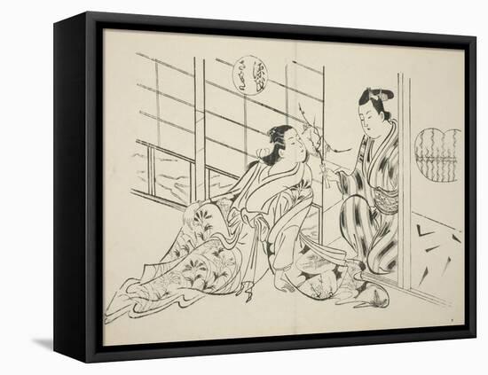 The Sakaki Chapter from The Tale of Genji , from a series of Genji parodies, c.1710-Okumura Masanobu-Framed Premier Image Canvas