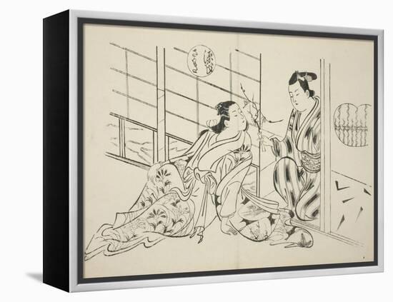 The Sakaki Chapter from The Tale of Genji , from a series of Genji parodies, c.1710-Okumura Masanobu-Framed Premier Image Canvas