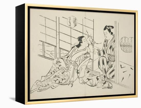 The Sakaki Chapter from The Tale of Genji , from a series of Genji parodies, c.1710-Okumura Masanobu-Framed Premier Image Canvas