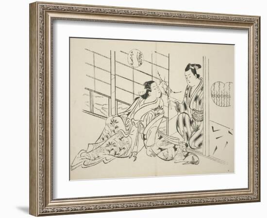 The Sakaki Chapter from The Tale of Genji , from a series of Genji parodies, c.1710-Okumura Masanobu-Framed Giclee Print