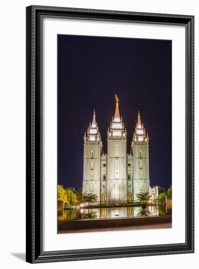 The Salt Lake Temple at Night-Michael Nolan-Framed Photographic Print