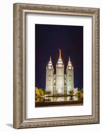 The Salt Lake Temple at Night-Michael Nolan-Framed Photographic Print