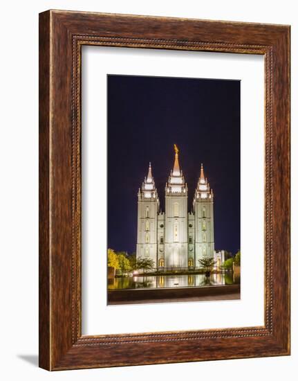 The Salt Lake Temple at Night-Michael Nolan-Framed Photographic Print