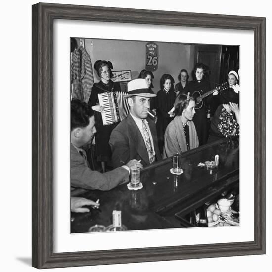 The Salvation Army Band Playing Musical Instruments and Singing in a Bar-Bernard Hoffman-Framed Photographic Print