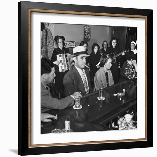 The Salvation Army Band Playing Musical Instruments and Singing in a Bar-Bernard Hoffman-Framed Photographic Print