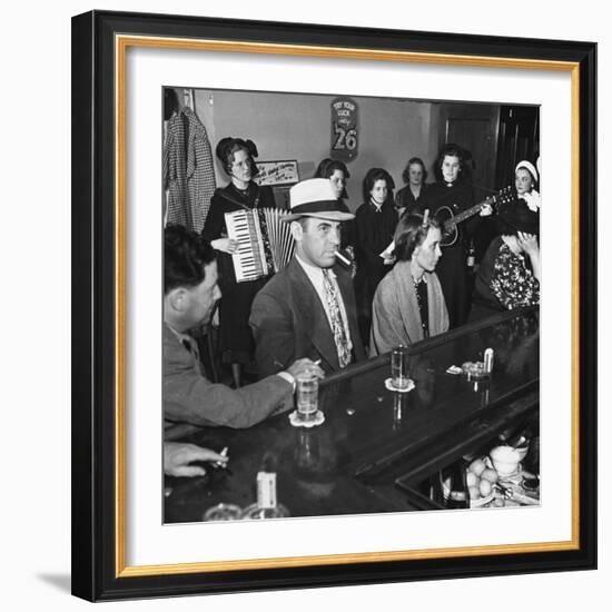 The Salvation Army Band Playing Musical Instruments and Singing in a Bar-Bernard Hoffman-Framed Photographic Print