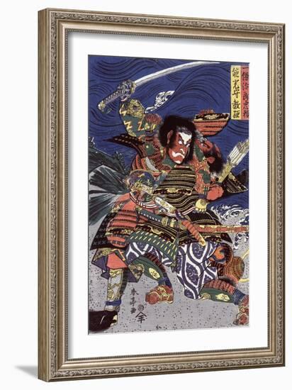 The Samurai Warriors Ichijo Jiro Tadanori and Notonokami Noritsune, Japanese Wood-Cut Print-Lantern Press-Framed Art Print