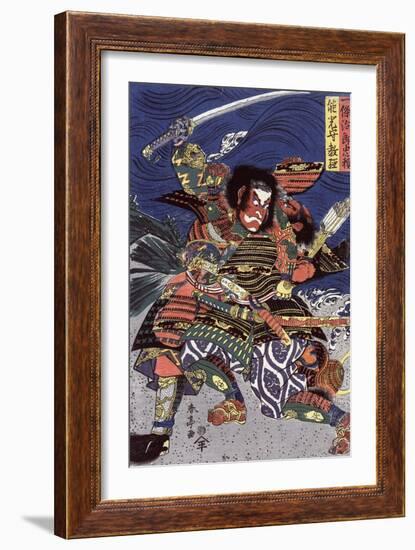 The Samurai Warriors Ichijo Jiro Tadanori and Notonokami Noritsune, Japanese Wood-Cut Print-Lantern Press-Framed Art Print