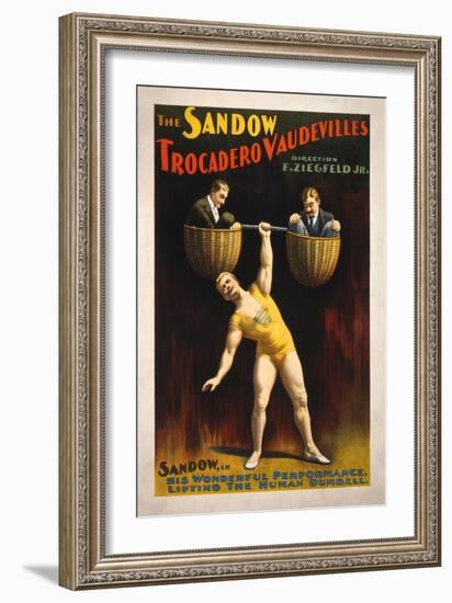 The Sandow Trocadero Vaudevilles Weightlifting Poster-Lantern Press-Framed Art Print