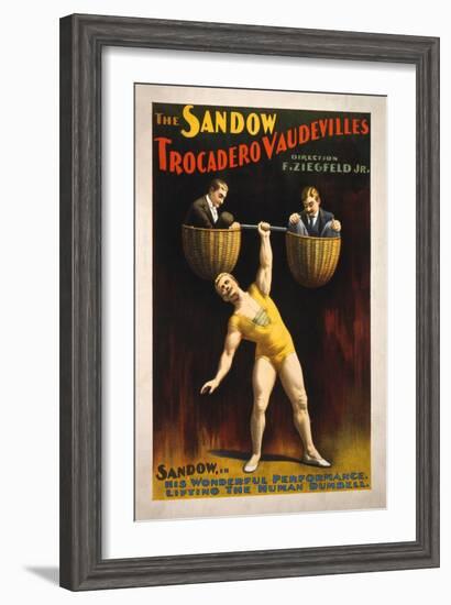 The Sandow Trocadero Vaudevilles Weightlifting Poster-Lantern Press-Framed Art Print