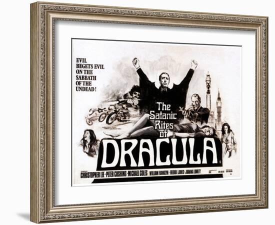 The Satanic Rites of Dracula, Christopher Lee, Peter Cushing, 1973-null-Framed Art Print