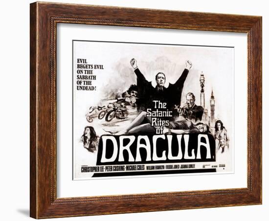 The Satanic Rites of Dracula, Christopher Lee, Peter Cushing, 1973-null-Framed Art Print