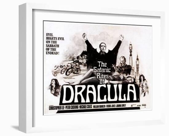 The Satanic Rites of Dracula, Christopher Lee, Peter Cushing, 1973-null-Framed Art Print