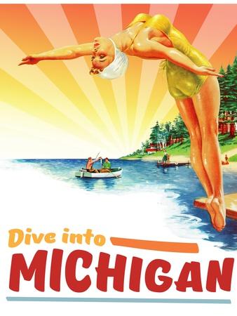 Detroit Michigan USA Vintage Travel Poster, Car, Automotive