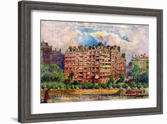 The Savoy Hotel as Seen from the River Thames, London, 1905-William Harold Oakley-Framed Giclee Print