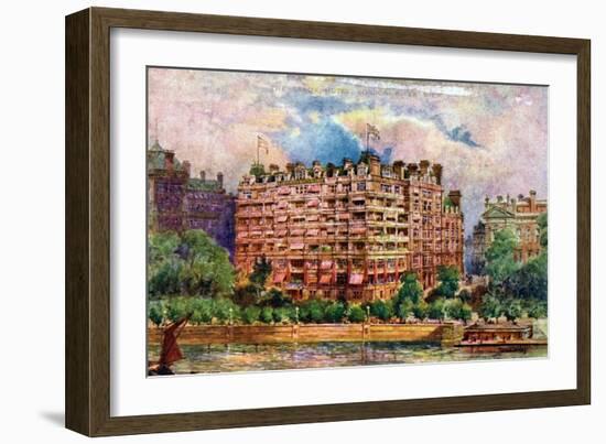 The Savoy Hotel as Seen from the River Thames, London, 1905-William Harold Oakley-Framed Giclee Print