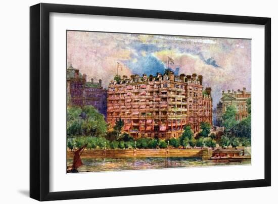 The Savoy Hotel as Seen from the River Thames, London, 1905-William Harold Oakley-Framed Giclee Print