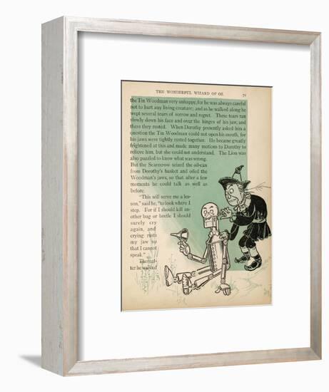 The Scarecrow Oils the Tin Woodman's Jaws after His Tears Cause Them to Rust-null-Framed Art Print