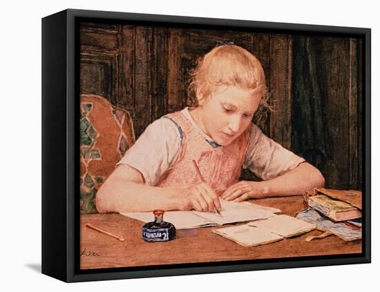 The Schoolgirl, 1900 watercolor on paper-Albert Anker-Framed Premier Image Canvas