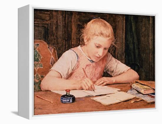 The Schoolgirl, 1900 watercolor on paper-Albert Anker-Framed Premier Image Canvas