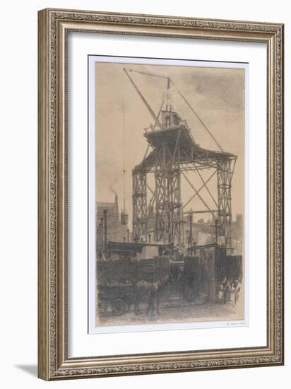 The Scotch Crane, Showing a Huge Derrick Crane on a Building Site in the City, c.1904-Thomas Robert Way-Framed Giclee Print