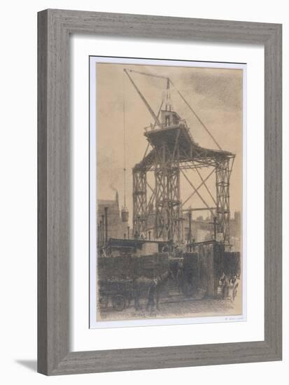 The Scotch Crane, Showing a Huge Derrick Crane on a Building Site in the City, c.1904-Thomas Robert Way-Framed Giclee Print