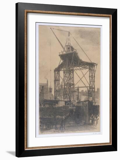 The Scotch Crane, Showing a Huge Derrick Crane on a Building Site in the City, c.1904-Thomas Robert Way-Framed Giclee Print