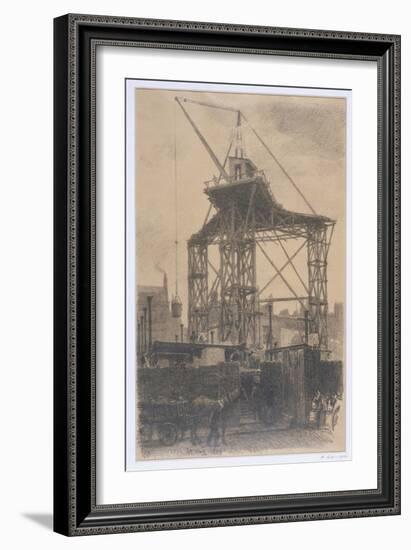 The Scotch Crane, Showing a Huge Derrick Crane on a Building Site in the City, c.1904-Thomas Robert Way-Framed Giclee Print