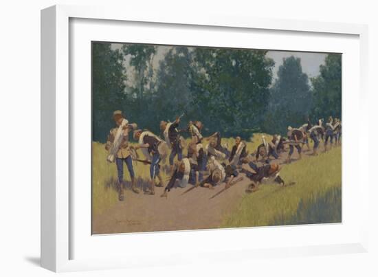 The Scream of Shrapnel at San Juan Hill, 1898-Frederic Remington-Framed Giclee Print