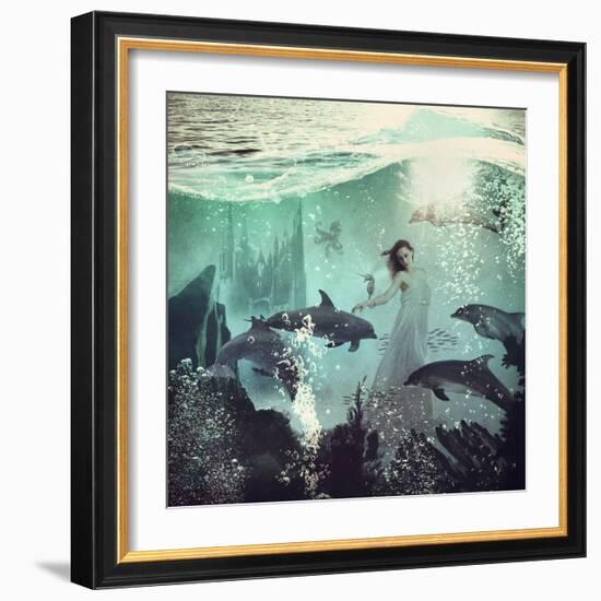 The Sea Unicorn Lady-Paula Belle Flores-Framed Art Print